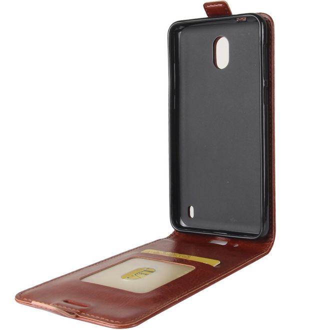 Nokia 2 Handy Hülle - Crazy Horse Flipcase - vertikal - braun