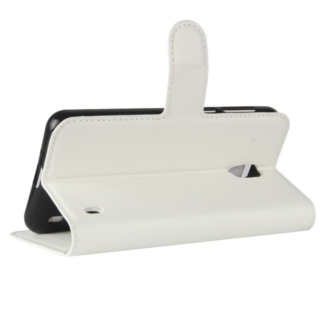 Nokia 2 Handy Hülle - Leder Bookcover - mit Litchitextur und Visitenkartenfach - weiss