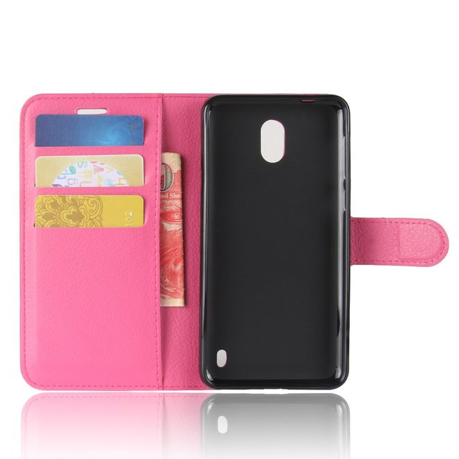 Nokia 2 Handy Hülle - Leder Bookcover - mit Litchitextur und Visitenkartenfach - rosa