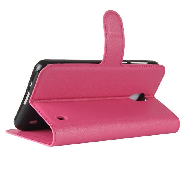 Nokia 2 Handy Hülle - Leder Bookcover - mit Litchitextur und Visitenkartenfach - rosa