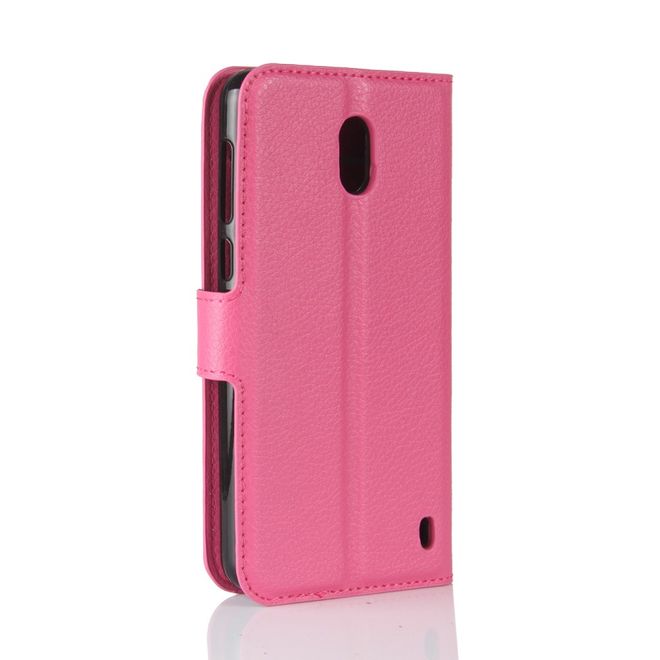 Nokia 2 Handy Hülle - Leder Bookcover - mit Litchitextur und Visitenkartenfach - rosa