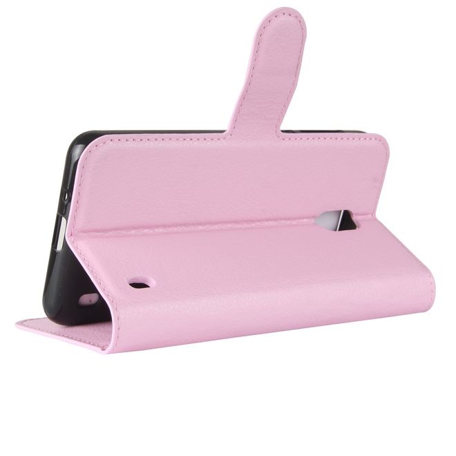 Nokia 2 Handy Hülle - Leder Bookcover - mit Litchitextur und Visitenkartenfach - pink