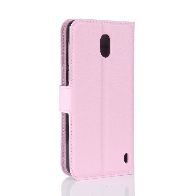 Nokia 2 Handy Hülle - Leder Bookcover - mit Litchitextur und Visitenkartenfach - pink