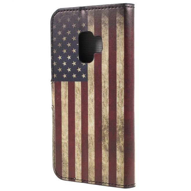 Samsung Galaxy S9 Handy Hülle - Bookcover aus Leder - Amerika Flagge im Retro Look