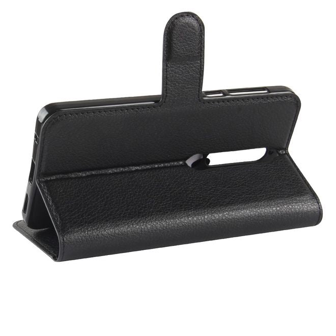 Nokia 6 / 6.1 (2018) Handy Cover - Hülle aus Leder - mit Litchitextur und Standfunktion - schwarz