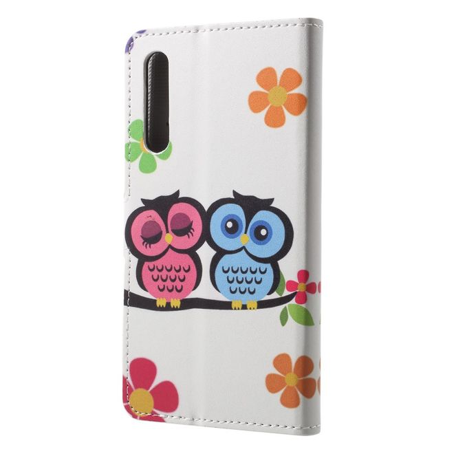 Huawei P20 Handy Hülle - Leder Bookcover - mit Standfunktion - verliebtes Eulenpärchen