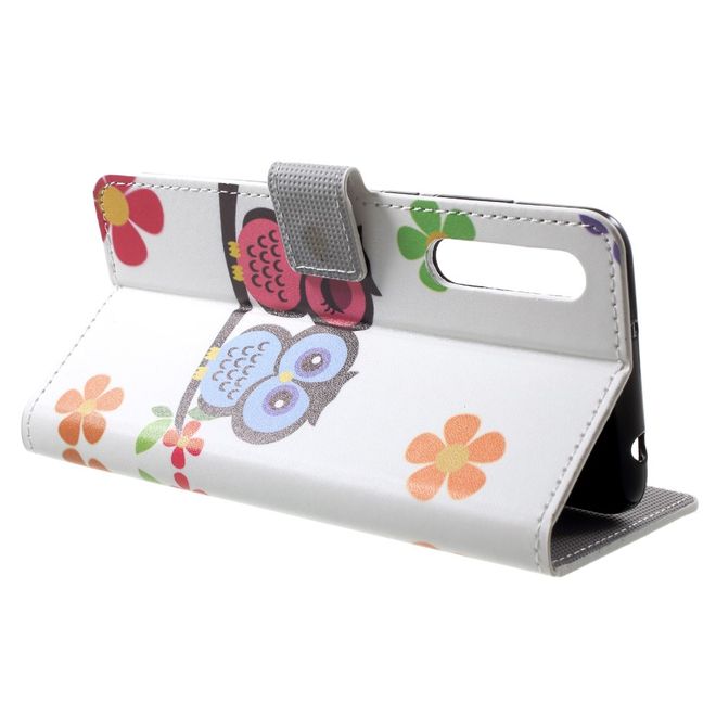 Huawei P20 Handy Hülle - Leder Bookcover - mit Standfunktion - verliebtes Eulenpärchen