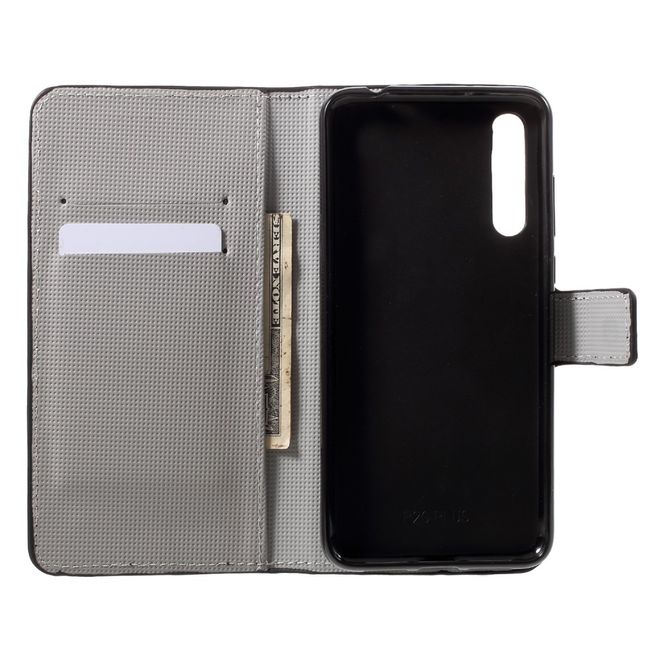 Huawei P20 Handy Hülle - Leder Bookcover - mit Standfunktion - verliebtes Eulenpärchen