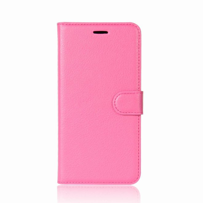 Huawei P20 Handy Hülle - Bookcover aus Leder - mit Litchitextur und Visitenkartenfächer - rosa
