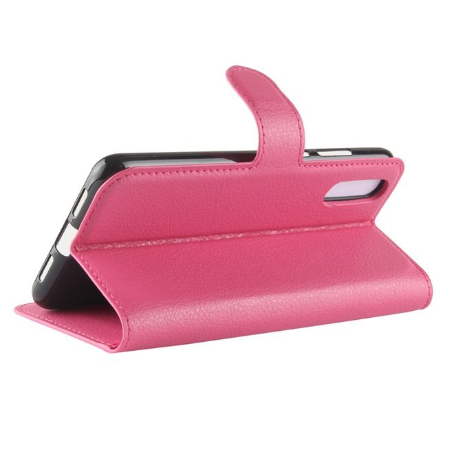 Huawei P20 Handy Hülle - Bookcover aus Leder - mit Litchitextur und Visitenkartenfächer - rosa