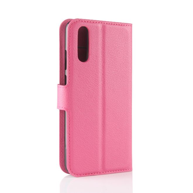 Huawei P20 Handy Hülle - Bookcover aus Leder - mit Litchitextur und Visitenkartenfächer - rosa