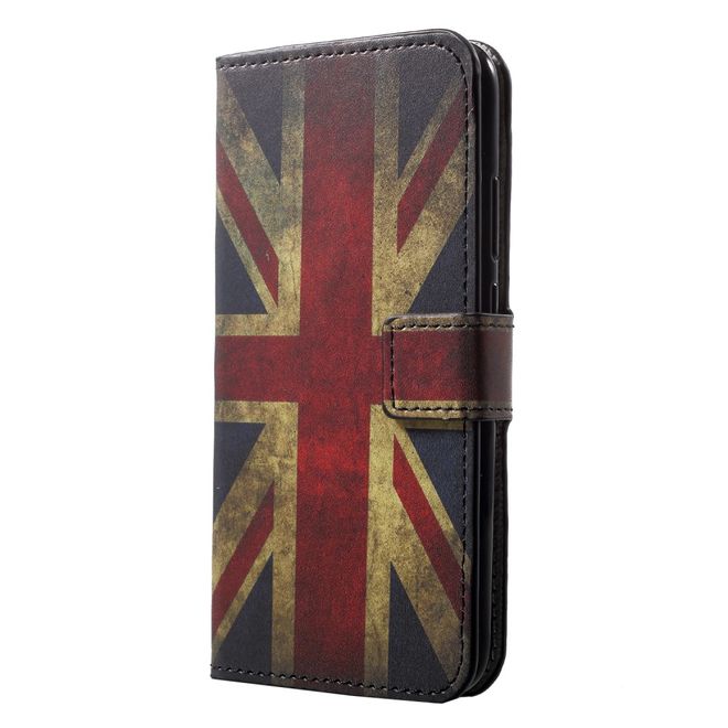 Huawei P20 Lite Handy Hülle - Leder Bookcover - mit Standfunktion - UK Flagge im Vintage Look