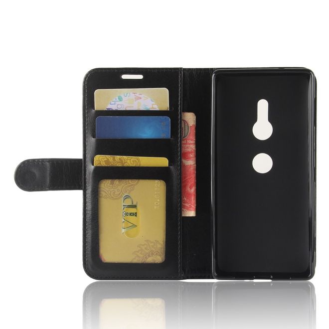 Sony Xperia XZ2 Handy Hülle - Crazy Horse Leder Bookcover - mit Magnetverschluss - schwarz