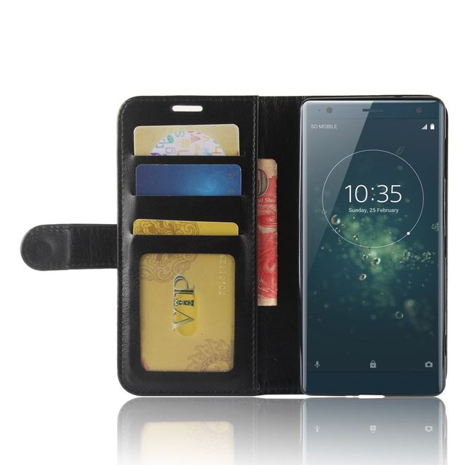 Sony Xperia XZ2 Handy Hülle - Crazy Horse Leder Bookcover - mit Magnetverschluss - schwarz