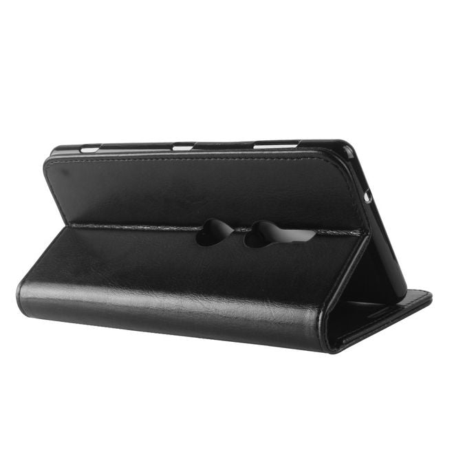 Sony Xperia XZ2 Handy Hülle - Crazy Horse Leder Bookcover - mit Magnetverschluss - schwarz