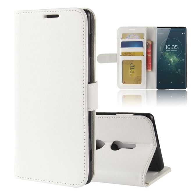 Sony Xperia XZ2 Handy Hülle - Crazy Horse Leder Bookcover - mit Magnetverschluss - weiss