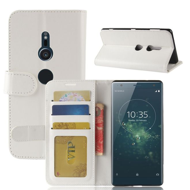Sony Xperia XZ2 Handy Hülle - Crazy Horse Leder Bookcover - mit Magnetverschluss - weiss