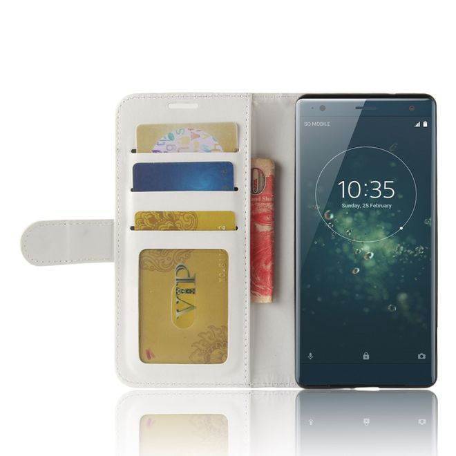 Sony Xperia XZ2 Handy Hülle - Crazy Horse Leder Bookcover - mit Magnetverschluss - weiss