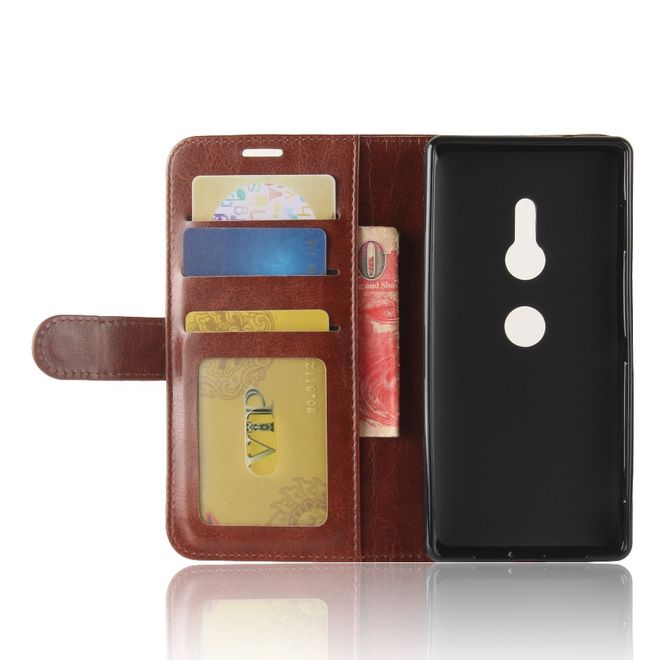 Sony Xperia XZ2 Handy Hülle - Crazy Horse Leder Bookcover - mit Magnetverschluss - braun
