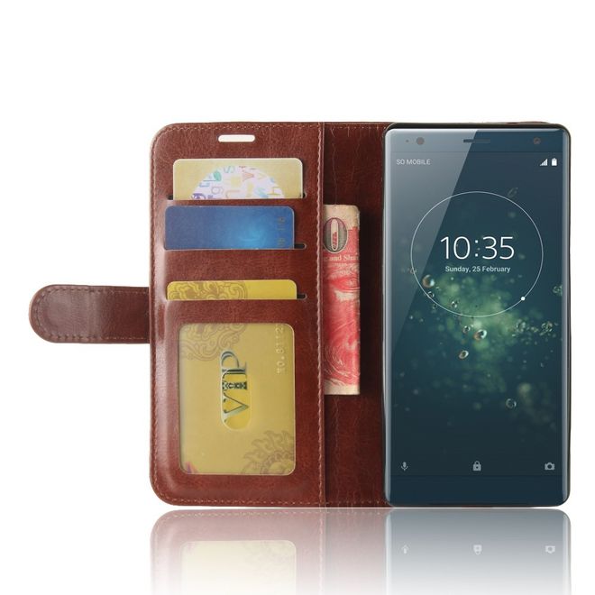Sony Xperia XZ2 Handy Hülle - Crazy Horse Leder Bookcover - mit Magnetverschluss - braun