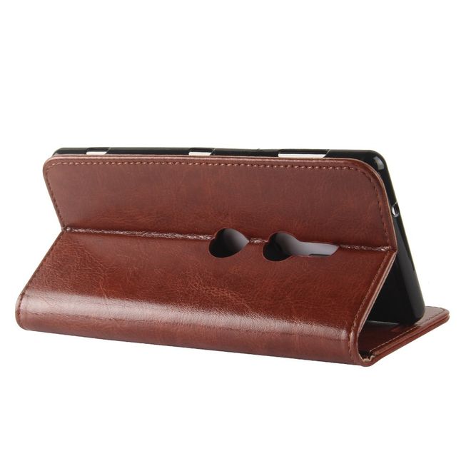Sony Xperia XZ2 Handy Hülle - Crazy Horse Leder Bookcover - mit Magnetverschluss - braun