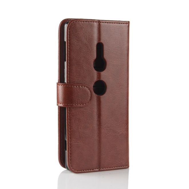 Sony Xperia XZ2 Handy Hülle - Crazy Horse Leder Bookcover - mit Magnetverschluss - braun