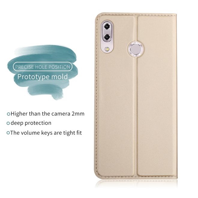 Asus Zenfone 5Z (ZS620KL) Handy Hülle - Case aus Leder - mit Standfunktion - gold