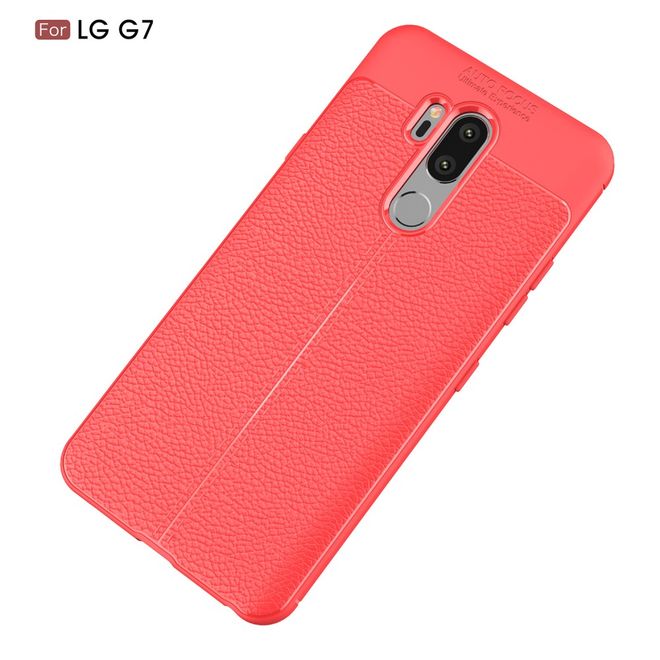 Coque pour LG G7 ThinQ - Coque souple en TPU - Motif litchi - Rouge