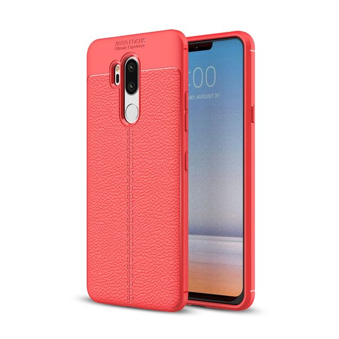 Coque pour LG G7 ThinQ - Coque souple en TPU - Motif litchi - Rouge