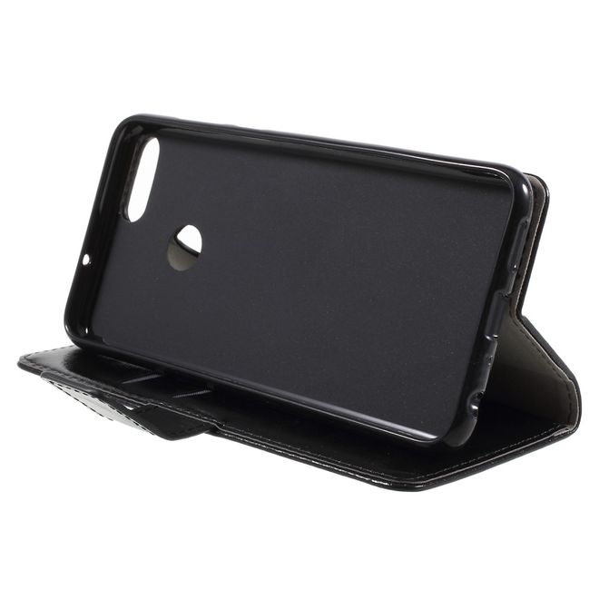Huawei P Smart Handy Hülle - Crazy Horse Leder Case - mit Standfunktion - schwarz