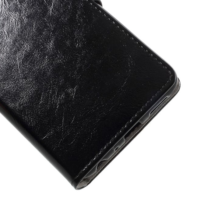 Huawei P Smart Handy Hülle - Crazy Horse Leder Case - mit Standfunktion - schwarz