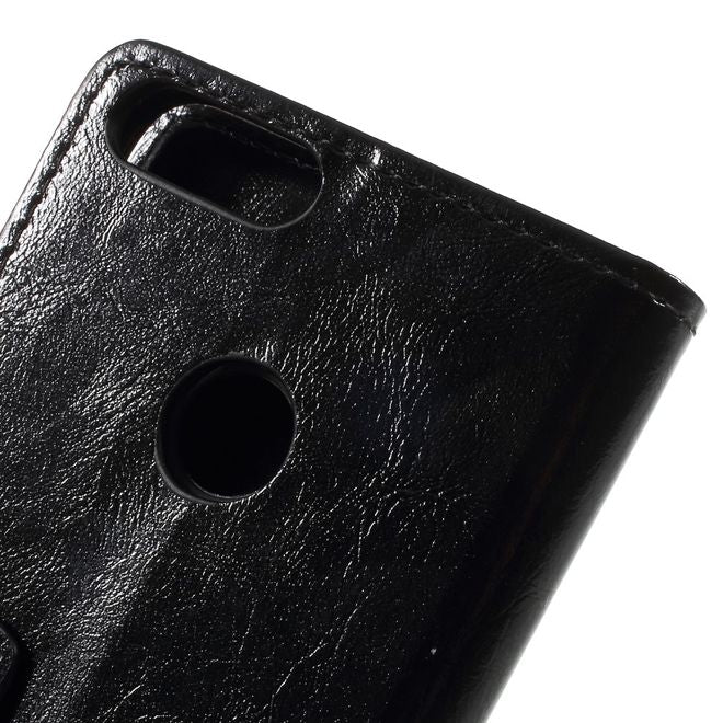 Huawei P Smart Handy Hülle - Crazy Horse Leder Case - mit Standfunktion - schwarz