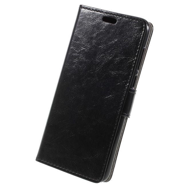 Huawei P Smart Handy Hülle - Crazy Horse Leder Case - mit Standfunktion - schwarz