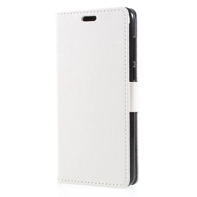 Huawei P Smart Handy Hülle - Crazy Horse Leder Case - mit Standfunktion - weiss