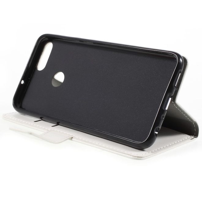 Huawei P Smart Handy Hülle - Crazy Horse Leder Case - mit Standfunktion - weiss