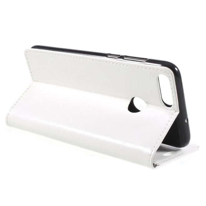 Huawei P Smart Handy Hülle - Crazy Horse Leder Case - mit Standfunktion - weiss