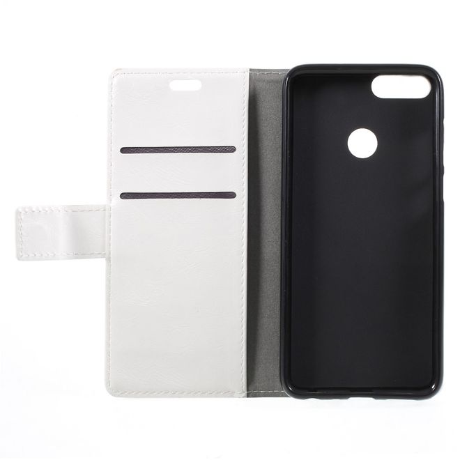 Huawei P Smart Handy Hülle - Crazy Horse Leder Case - mit Standfunktion - weiss