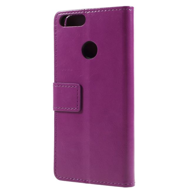 Huawei P Smart Handy Hülle - Crazy Horse Leder Case - mit Standfunktion - purpur
