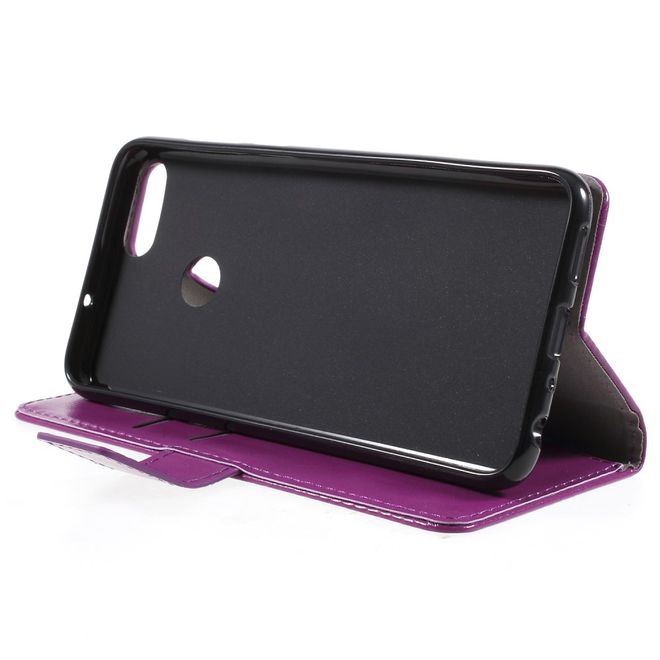 Huawei P Smart Handy Hülle - Crazy Horse Leder Case - mit Standfunktion - purpur