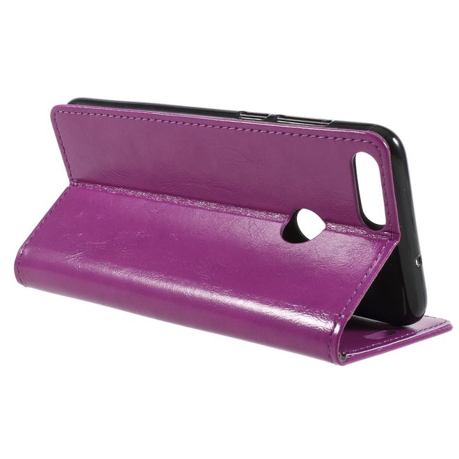 Huawei P Smart Handy Hülle - Crazy Horse Leder Case - mit Standfunktion - purpur