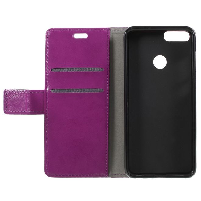Huawei P Smart Handy Hülle - Crazy Horse Leder Case - mit Standfunktion - purpur