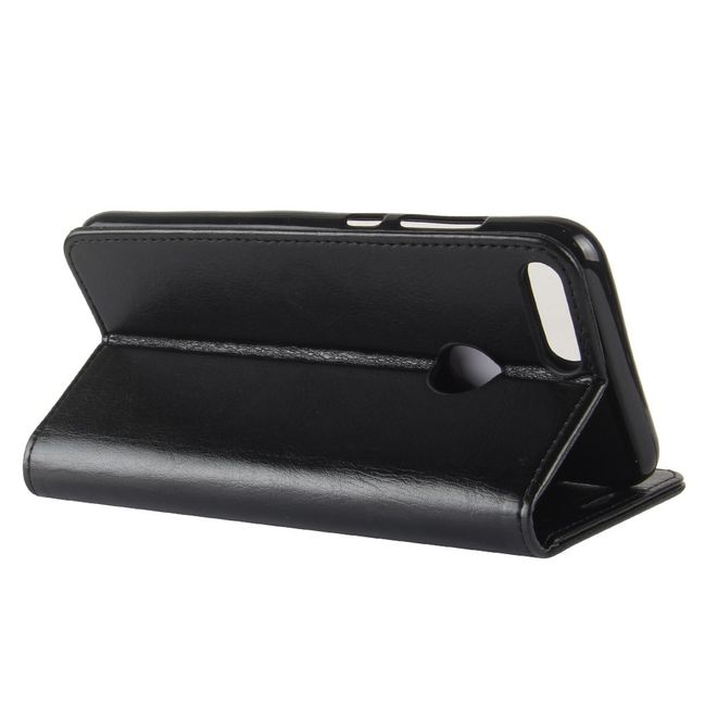 Huawei P Smart Handy Hülle - Crazy Horse Leder Bookcover - mit Visitenkartenfach - schwarz