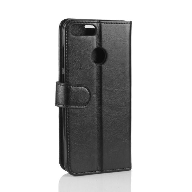 Huawei P Smart Handy Hülle - Crazy Horse Leder Bookcover - mit Visitenkartenfach - schwarz