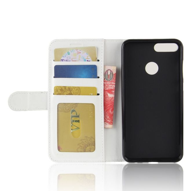 Huawei P Smart Handy Hülle - Crazy Horse Leder Bookcover - mit Visitenkartenfach - weiss