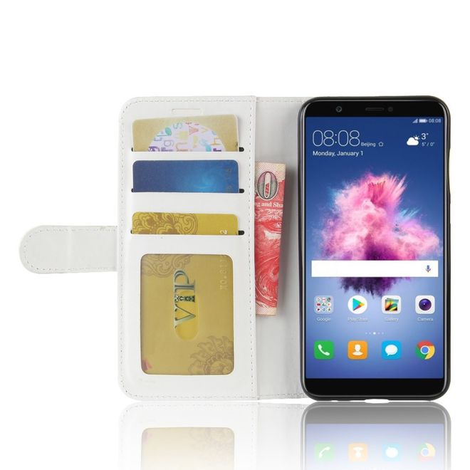 Huawei P Smart Handy Hülle - Crazy Horse Leder Bookcover - mit Visitenkartenfach - weiss