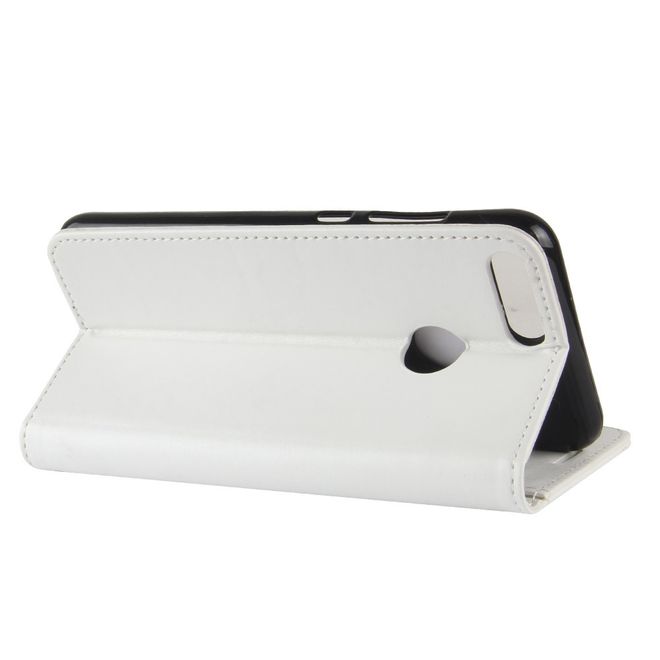 Huawei P Smart Handy Hülle - Crazy Horse Leder Bookcover - mit Visitenkartenfach - weiss