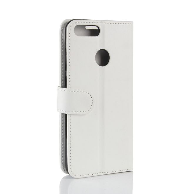 Huawei P Smart Handy Hülle - Crazy Horse Leder Bookcover - mit Visitenkartenfach - weiss