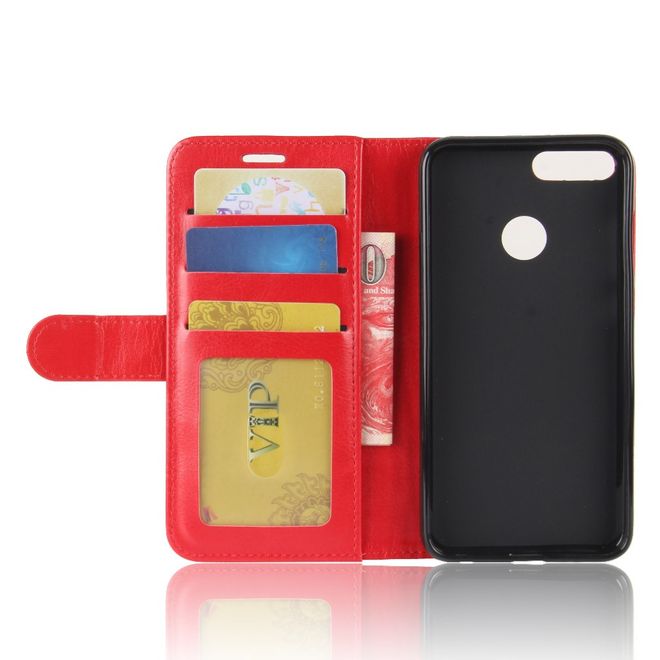 Huawei P Smart Handy Hülle - Crazy Horse Leder Bookcover - mit Visitenkartenfach - rot