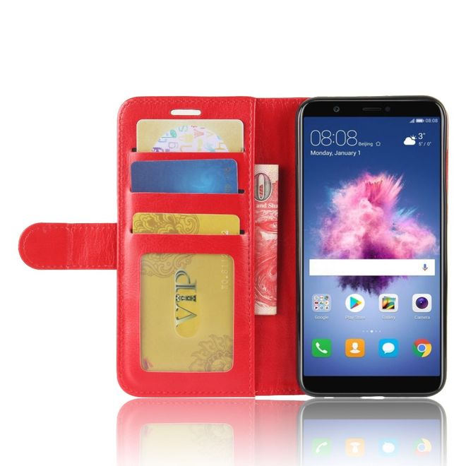 Huawei P Smart Handy Hülle - Crazy Horse Leder Bookcover - mit Visitenkartenfach - rot
