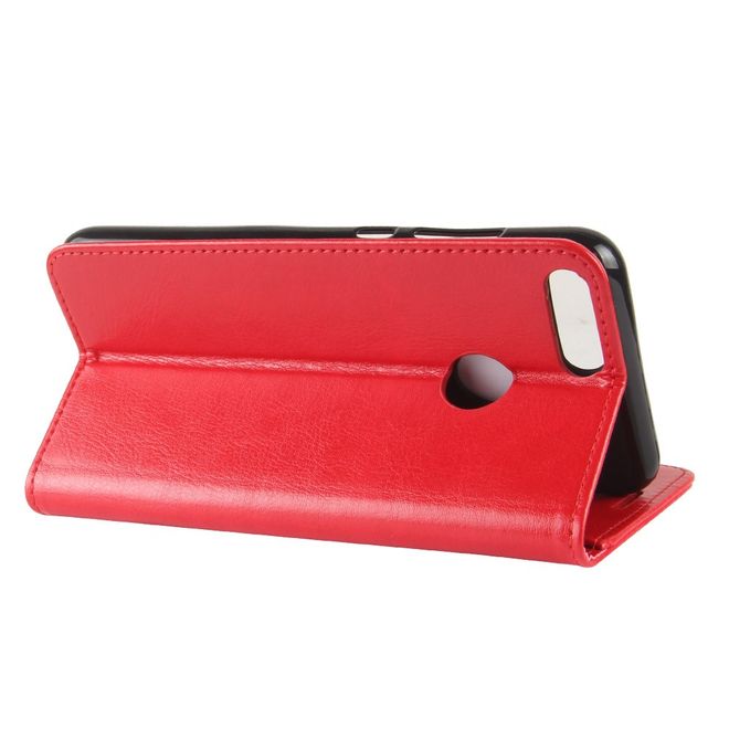Huawei P Smart Handy Hülle - Crazy Horse Leder Bookcover - mit Visitenkartenfach - rot